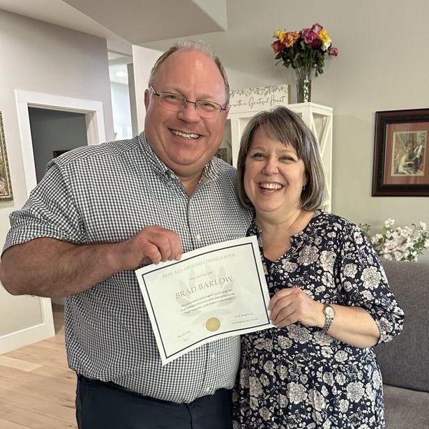 "Best All-Around Cheerleader" awarded to Brad for "successfully encouraging Lisa through her final semester of classes with reassuring words, 'Yay!' reactions, and endless joyful emojis"