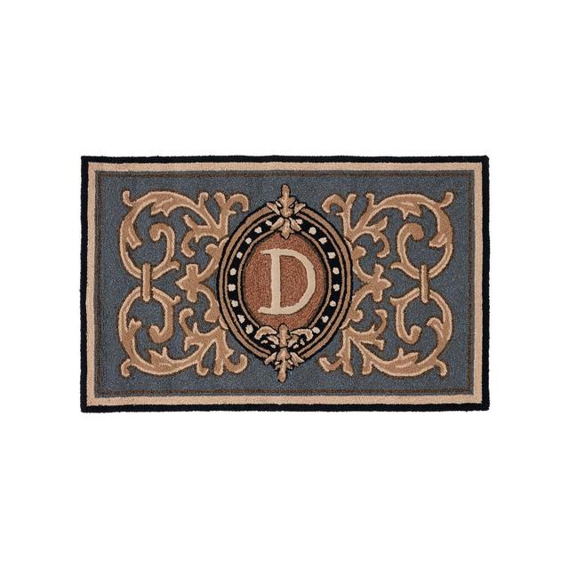 Monogram MON222 Letter D Hand Hooked Outdoor Door Mat - Blue - 2'6"x4' - Safavieh