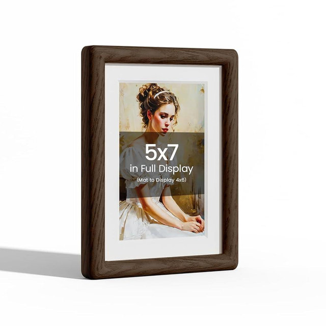 5x7 Picture Frame Natural Oak Wood From California-USA Walnut Color Finished with Real Tempered Glass, Handcrafted 5 x 7 Photo Frame Matted to 4x6 Wedding,Family,Graduation Picture on Table & Wall
