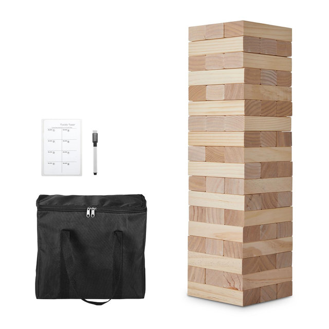 VEVOR Tumbling Timber Toy, 54 Blocks Large Tumble Tower Blocks Game,Pine Wood Tumbling Tower Game with Carry Bag and Scoreboard, Wooden Stacking Game