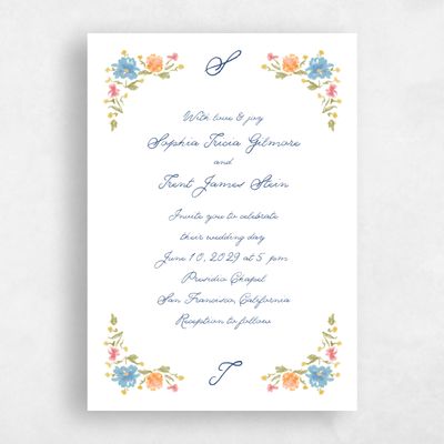 Dusty Cobalt, Blue Wedding Invitation - Flor Classic