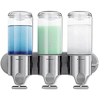 simplehuman Triple Wall Mount Shower Pump, 3 x 15 fl. oz. Shampoo and Soap Dispensers, Stainless Steel