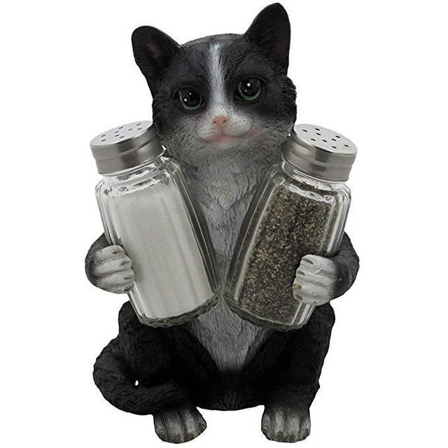 Black & White Kitty Cat Glass Salt and Pepper Shaker Set