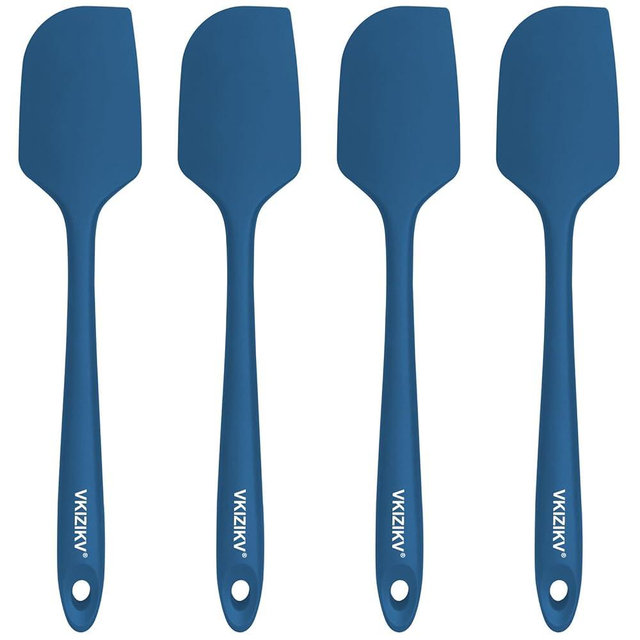 VKIZIKV 4 Pcs Silicone Spatula Set, 11.4 In, 600°F Heat Resistant Rubber Spatulas for Baking, Cooking & Mixing, Flexible and Non-Stick Kitchen Utensils, Seamless & Dishwasher Safe (Blue)