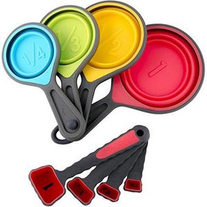 Collapsible Measuring Cups & Spoons Set for Dry & Liquid Ingredients, Diet Measuring Cups Perfect for Weight Watchers & Weight Loss, Bright, Fun & Easy To Read in Metric & US by YumYum Utensils