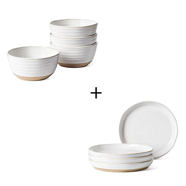 LE TAUCI Cereal bowls 28 oz, 6 Inch Ceramic Soup Bowl for Kitchen + Dinner Plates Set of 4, 10 Inch Ceramic Dish Set for Kitchen