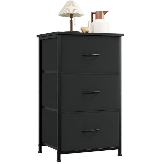 Somdot Small Dresser for Bedroom with 3 Drawers, Nightstand Storage Chest of Drawers with Removable Fabric Bins for Closet Bedside Living Room Laundry Entryway Hallway, Black