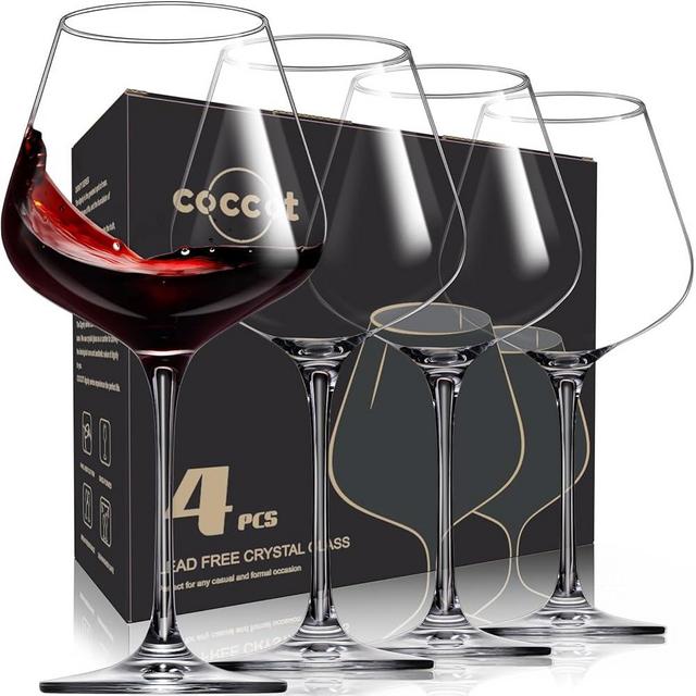 coccot Wine Glasses, Red Wine Glasses Set of 4, White Wine Glasses, Hand Blown Italian Style Crystal Burgundy Wine Glasses, Lead-Free Premium Clear Glass [23 oz/650ml，4 Pack ]