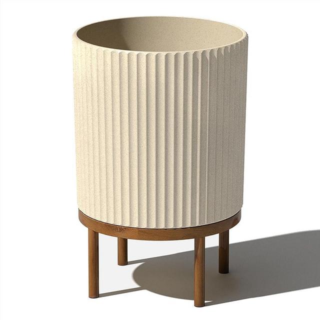 Veradek Round Demi Planter Pot w/Stand for Indoor/Outdoor Use | Made from Plastic - Concrete Mix with Drainage Holes | Perfect for Small to Large Succulent Plants, Flowers, Modern Interior Plants
