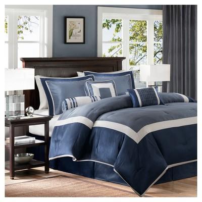 Navy Beverly Polyoni Comforter Set Queen 7pc 7pc