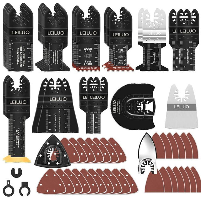LEILUO 158 Pcs Multitool Blade Kits Cutting and Sandpaper Oscillating Tool Accessories Universal Oscillating Saw Blades with Storage Bag Compatible with DeWalt Makita Dremel and More