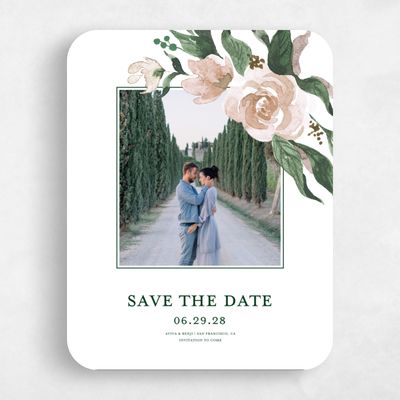 White Rounded Wedding Save the Date - Brookstone Photo