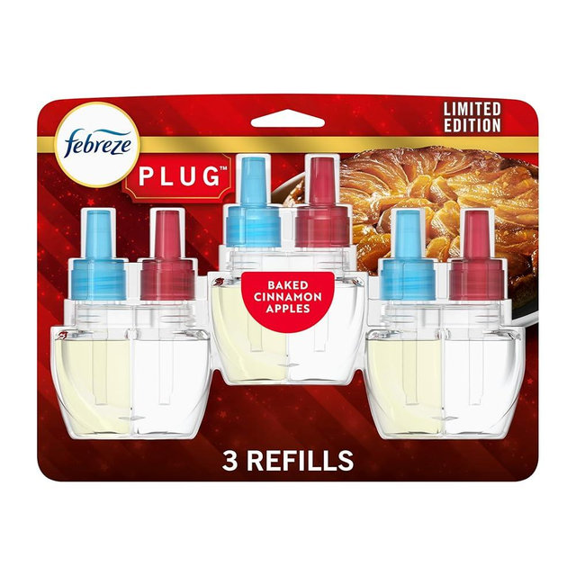 Febreze Plug In Air Freshener, Odor-Fighting Scented Oil Refill, Air Fresheners for Home and Bathroom and Kitchen, Long Lasting for Strong Odors, Baked Cinnamon Apples Scent, 0.87oz Refills, 3 Count