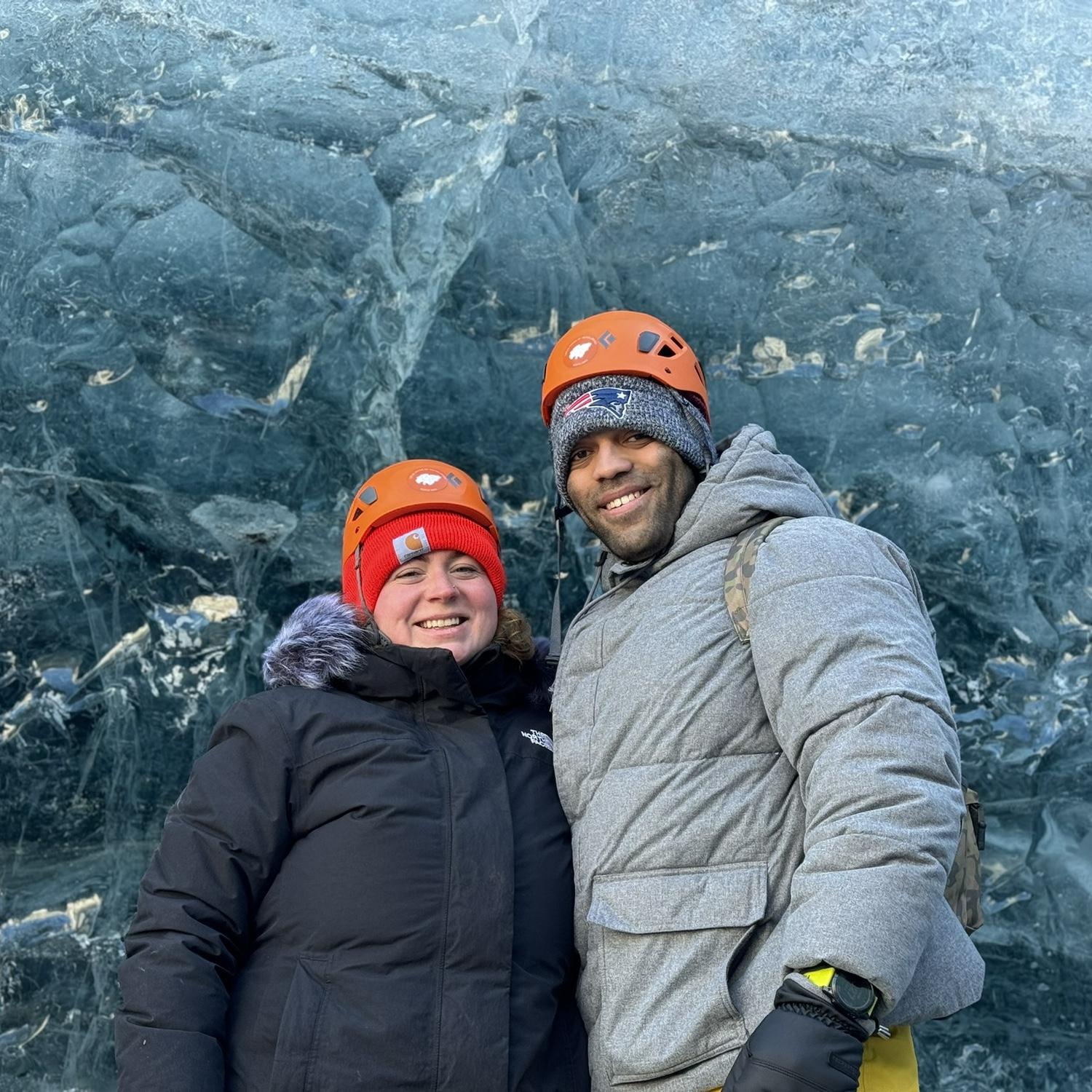 Kylie and Celso March 2024, traversing an ice cave in Iceland!