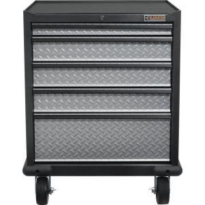 Premier Series Pre-Assembled 35 in. H x 28 in. W x 25 in. D Steel 5-Drawer Rolling Garage Cabinet in Silver Tread