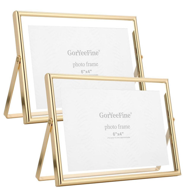 Gold 7x5" Floating Frame(Horizontal) 2pack for picture 3.5x5'', 4x6'', Classy gold Frames Tabletop/Shelf display, elegant Gift Choice for Wedding, Thanksgiving, Christmas,Birthady, Home or Office Decor.