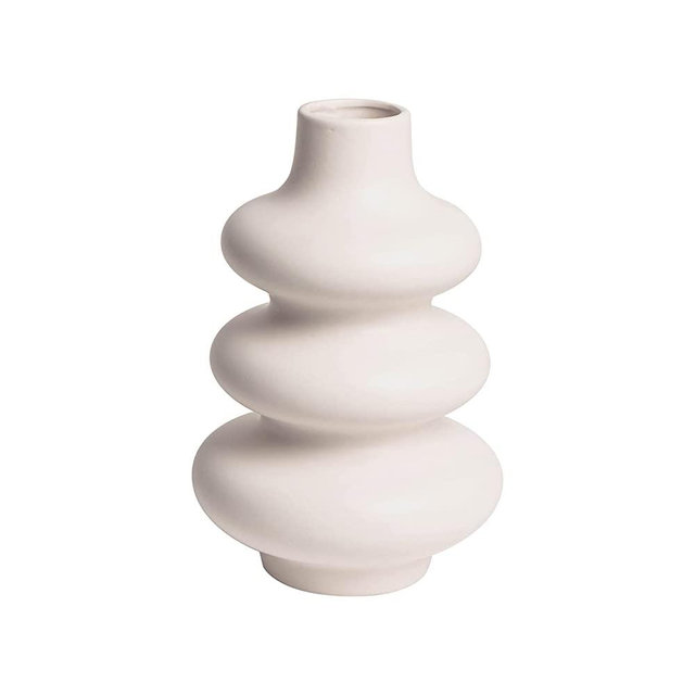 Poitemsic White Ceramic Wavy Lines Vase Art Modern Minimalism Flower Vase Pot for Home Living Room Decoration