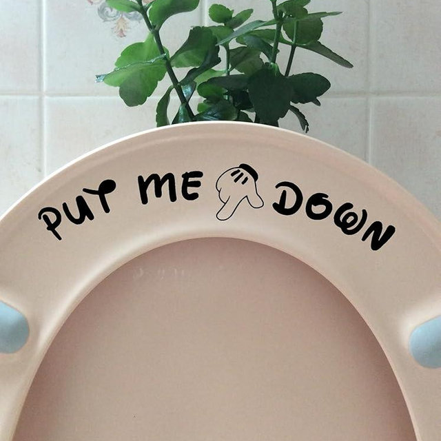 Pack of 2 Put Me Down Cute Mickey Hands Toilet Seat/Lid Sticker - Bathroom Décor - Bathroom Accessories (Black)