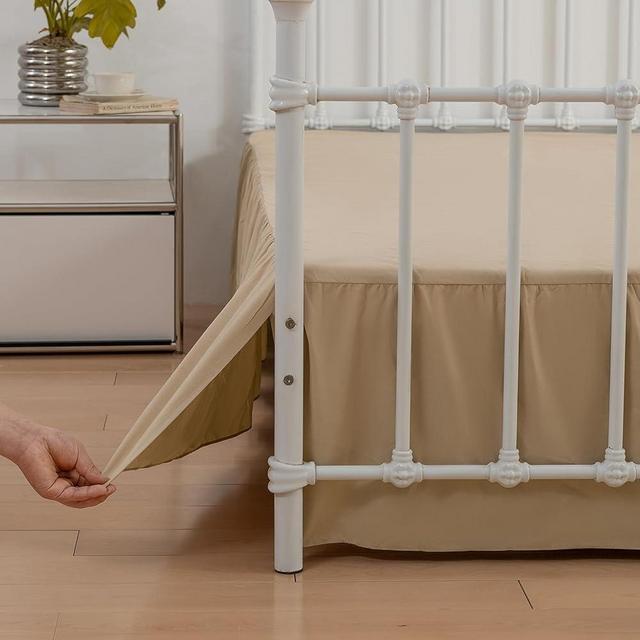 xuan dian Bed Skirt King Size Ruffled Bed Skirts with Split Corners, 18 Inch Drop Dust Ruffle Bed Skirt with Platform, King, 18 Inch, Light Camel