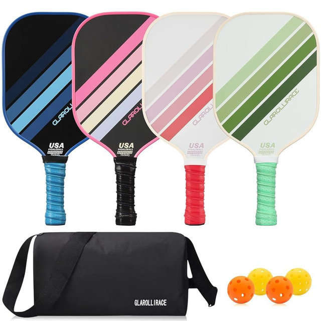 Glarollirace Pickleball Paddles Set of 2 | 4 Pickleball Rackets,USAPA Approved Pickleball Set of 2 | 4 Pickle Ball Paddles,Fiberglass Surface & 13 mm PP Honeycomb Core,4 Indoor & Outdoor Balls,1 Bag