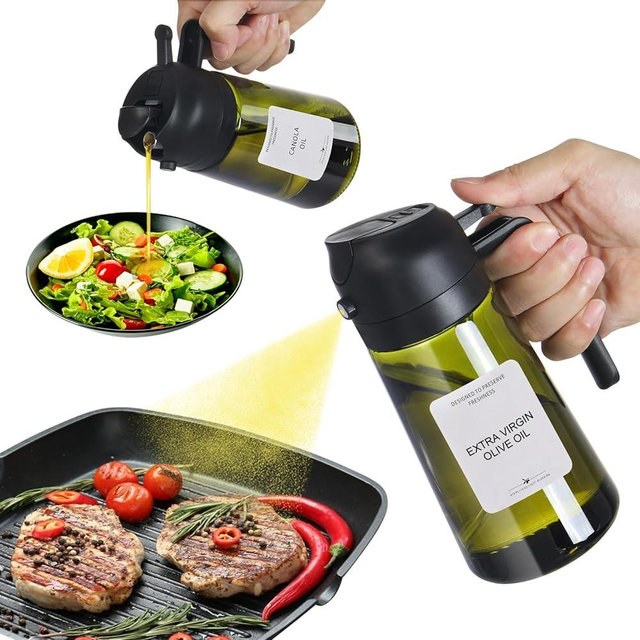 ROCIRLAB 16oz Olive Green Light-Blocking Kitchen Maiden 2 in 1 Oil Dispenser - Versatile Sprayer & Pourer for Cooking, Air Fryer, Baking, Salad, and BBQ