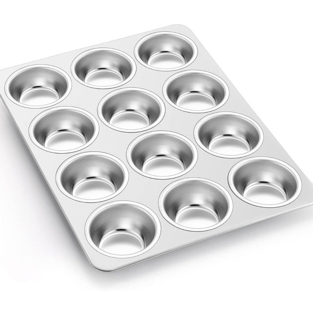 P&P CHEF Muffin Pan Cupcake Baking Pan Set, Stainless Steel Muffin Tin Tray for Mini Cake Tart Quiche, Oven & Dishwasher Safe, Non-toxic & Heavy-duty, (12 Cup, 1Pc)