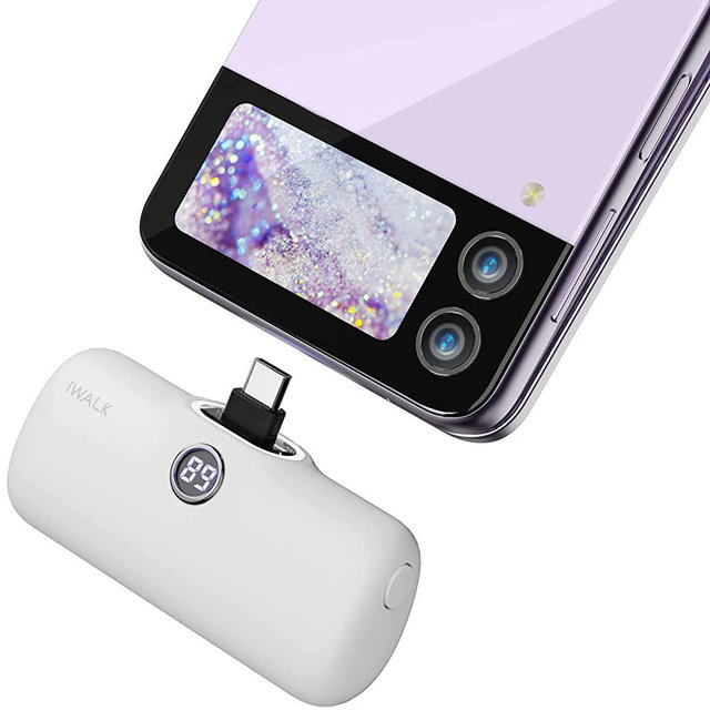 iWALK LinkPod Portable Charger,PD USB C Power Bank [2022 Upgrade] Fast Charging Docking Battery with LED Display Compatible with Samsung S22,S20,S10,Note 20/10,LG,Android Phones,White（Not for iPhone）