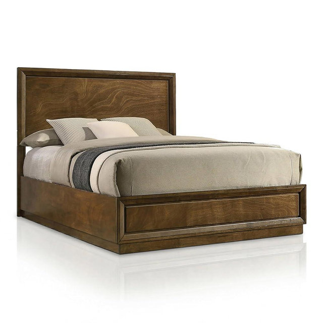 Furniture of America Extan Transitional Solid Wood Queen Panel Bed with Beveled Corners, Box Spring Needed for Bedroom, Guest Room, Walnut