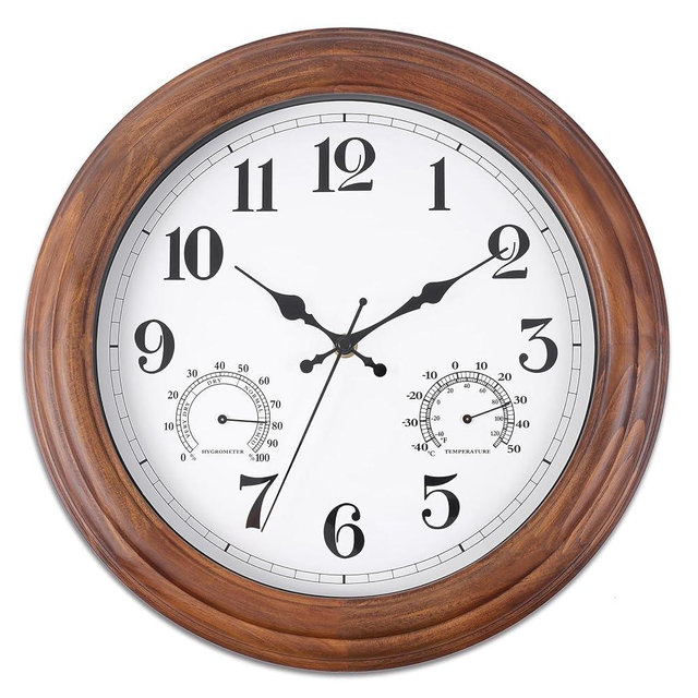 Vigorwise 13.5 Inch Wood Wall Clock with Temperature & Humidity, Retro Wood Wall Clocks, Large Sweep Movement Accurate Vintage Wall Clock for Living Room Bedroom Housewarming Xmas New Year Present