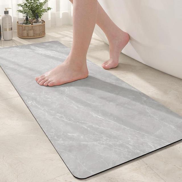 Color&Geometry Bathroom Runner Rug Quick Dry- 17"x43" Absorbent Non Slip Light Grey Bathroom Rug- Thin Non Shedding Easy Clean Long Bath Mat, Marble Bath Runner for Shower Bathtub Sink Vanity