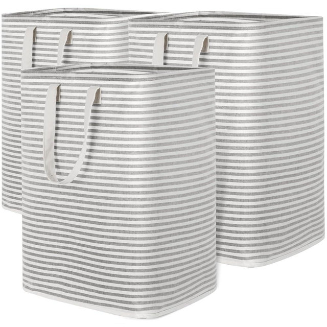 Lifewit 3 Pack Laundry Hamper Large Collapsible Laundry Baskets, Freestanding Waterproof Clothes Hamper with Easy Carry Handles in Laundry Room Bedroom Bathroom College Dorm for Adults, Grey, 3 x 90L