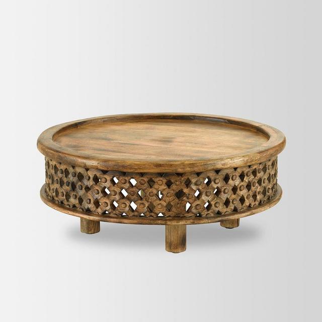 Carved Wood Coffee Table, Raw Mango