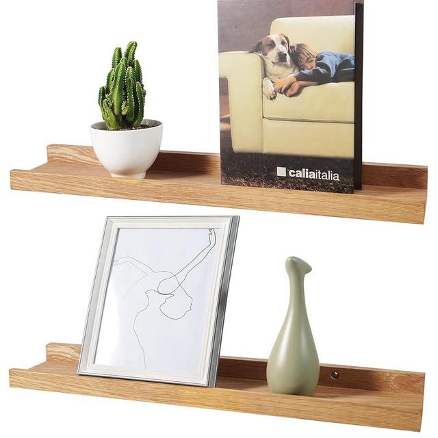Recogwood Floating Shelves Wall Mounted, Solid Oak Wood Shelf for Decor and Storage, Natural Picture Ledge for Bedroom Bathroom Living Room Kitchen, Natural Color, 20 * 4 * 1.5, Set of 2