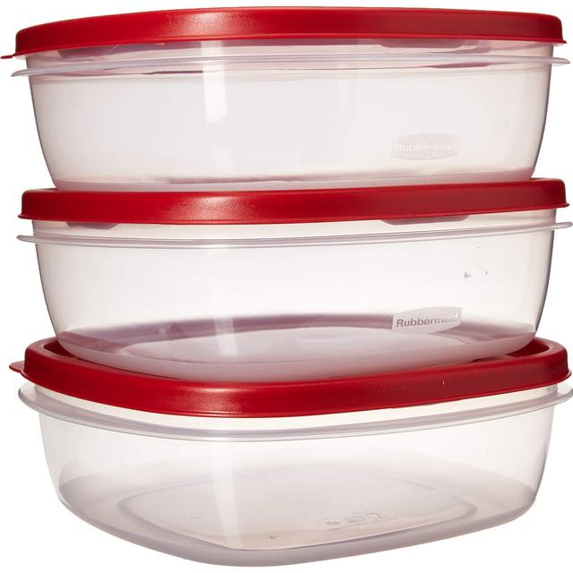 Rubbermaid 085275709247 7J71 Easy Find Lid Square 9-Cup Food Storage (Pack of 3 Containers), Red