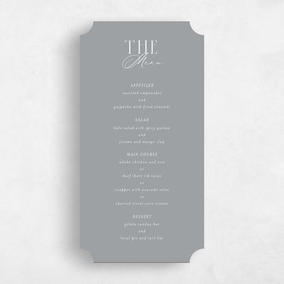 Grey Ticket Wedding Menu - Shahira