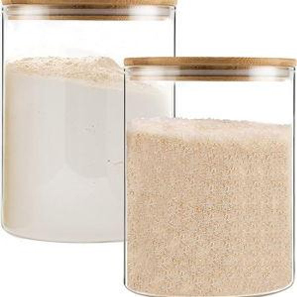 Glass Storage Jars,2 PACK -108oz/3200ml Clear Glass Food Storage Containers with Airtight Bamboo Lid Stackable Kitchen Canisters for Candy,Cookie,Rice,Sugar,Flour,Pasta,Nuts and Spice Jars