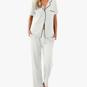 Ekouaer Women Pajamas Set Button Down - White - XXL