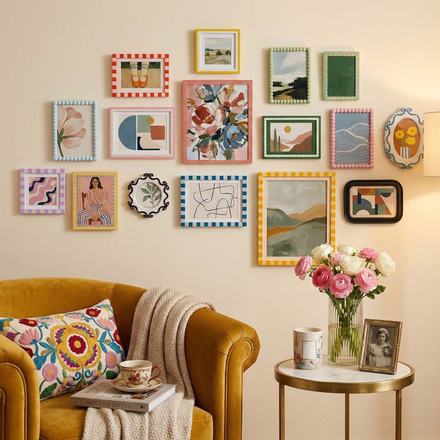 Modern Boho Photo Wall Gallery Set, Colorful Picture Frames for Wall Decor, Aesthetic Gallery Wall Art Kit Frames Set for Home, Gift for Her