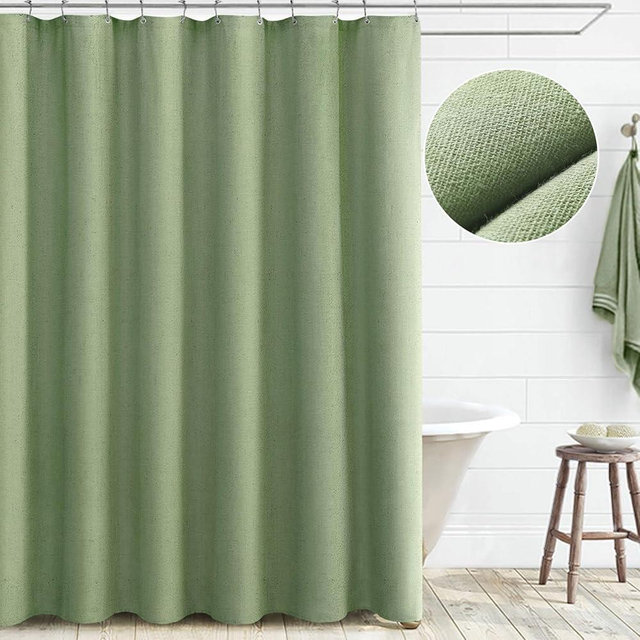 Awellife Sage Green Linen Shower Curtain for Bathroom Natural Cotton Cloth Fabric Farmhouse Boho Shower Curtain with 12 Hooks 72"*72"