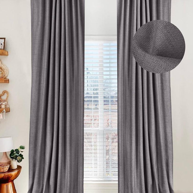 100% Blackout Shield Linen Blackout Curtains for Bedroom 84 Inches Long, Back Tab/Rod Pocket Living Room Drapes, Thermal Insulated Blackout Curtains 2 Panels Set, 50" W x 84" L, Darkgray