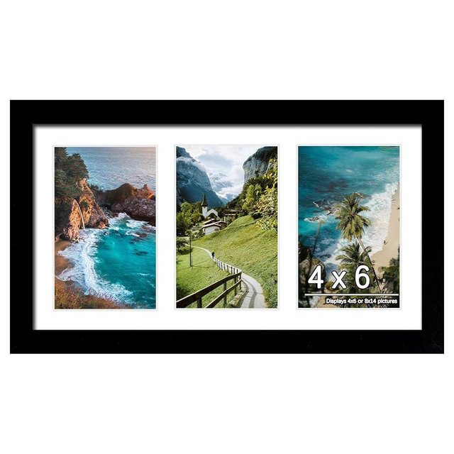 DUENPY 8x14 Collage Picture Frame, 4x6 Collage Picture Frame Displays Three 4x6 inch Photos, or 8x14 (Without Mat) for Available Horizontal Wall Mounting Display and Vertical, Black.