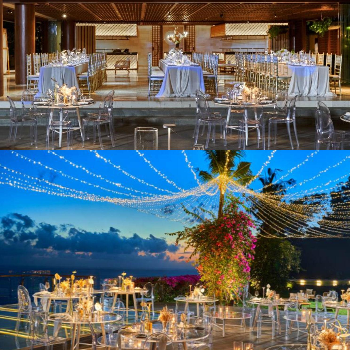 The wedding dinner reception on the 25th will be half inside and half outdoors at Tirtha Uluwatu