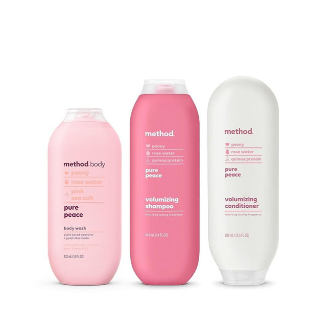 Bundle of Method Volumizing Shampoo, Pure Peace, 14 oz (Pack of 1) + Method Volumizing Conditioner, Pure Peace, 13.5 oz (Pack of 1) + Method Body Wash, Pure Peace, 18 oz (Pack of 1)