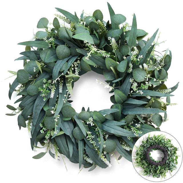 24-26 inch Large Eucalyptus Wreaths for Front Door, Handmade Artificial Spring Summer Wreath for Home, Farmhouse,Wall Decor,Outside All Seasons
