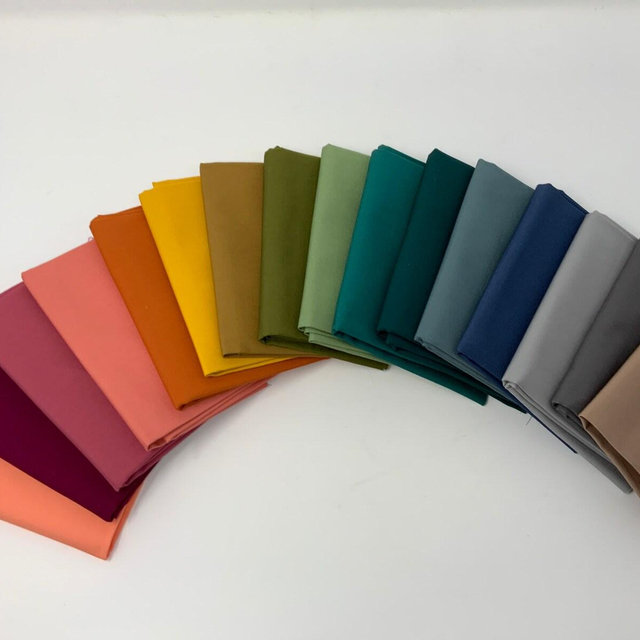 Muted Rainbow Riley Blake Cotton Solids Curated Fabric Bundle | Fall Autumn Fabric Bundle | 16 Rainbow Solid Fabric Bundle | FQ Bundle