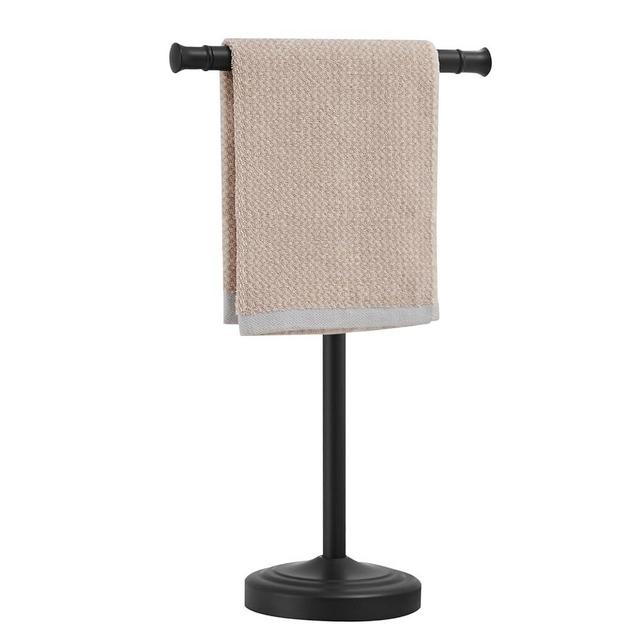 RUMOSE 17 Inch Matte Black Towel Stand Hand Towel Holder Bathroom Kitchen Vanity Countertop T-Shape Towel Rack Free Standing Stainless Steel Towel Bar Towel Ring