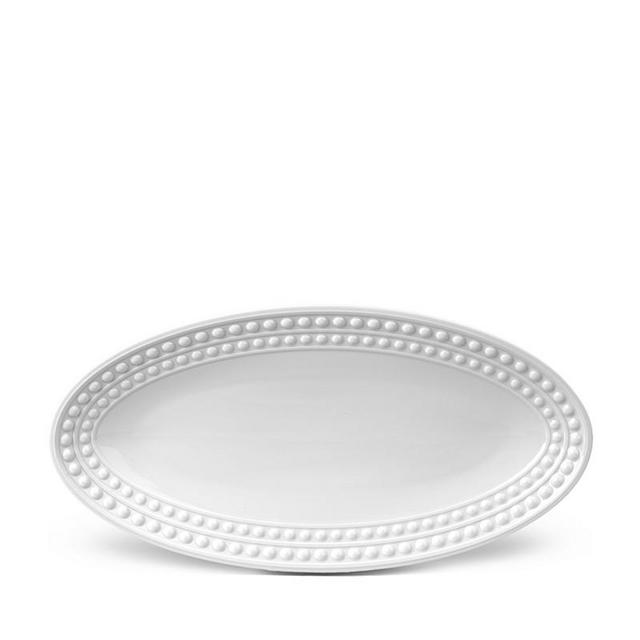 L'Objet - Perlee White Oval Platter, 14" x 7"