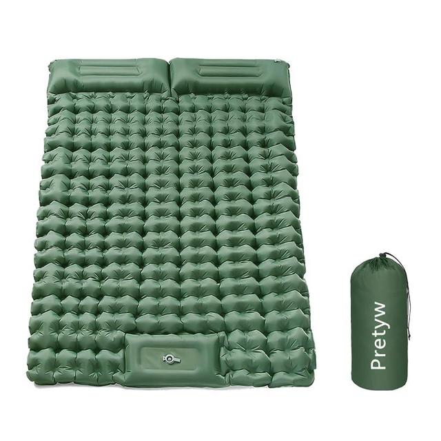 Pretyw Double Sleeping Pad for Camping Ultralight Camping Mattress with Pillow Built-in Foot Pump Thick Self Inflatable 2 Person Portable Camping Mat for Backpacking Hiking Car Traveling Beach Tent