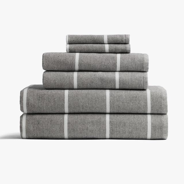 Fouta Stripe Towels (Wash Cloths - Coal)