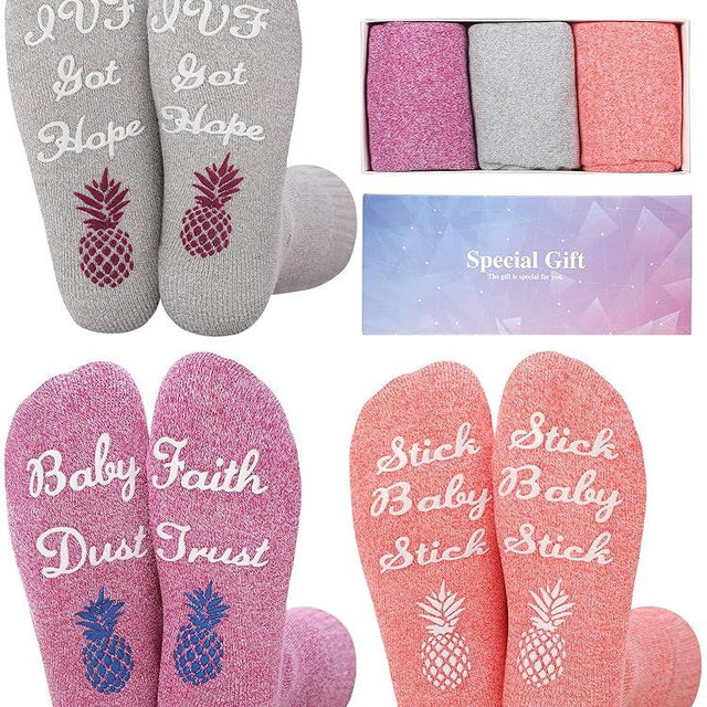 Riyiper 3 Pairs IVF Socks IVF Gifts for Pregnant Women Infertility Fertility Embryo Transfer Gifts for Women Transfer Day Egg Retrieval Socks